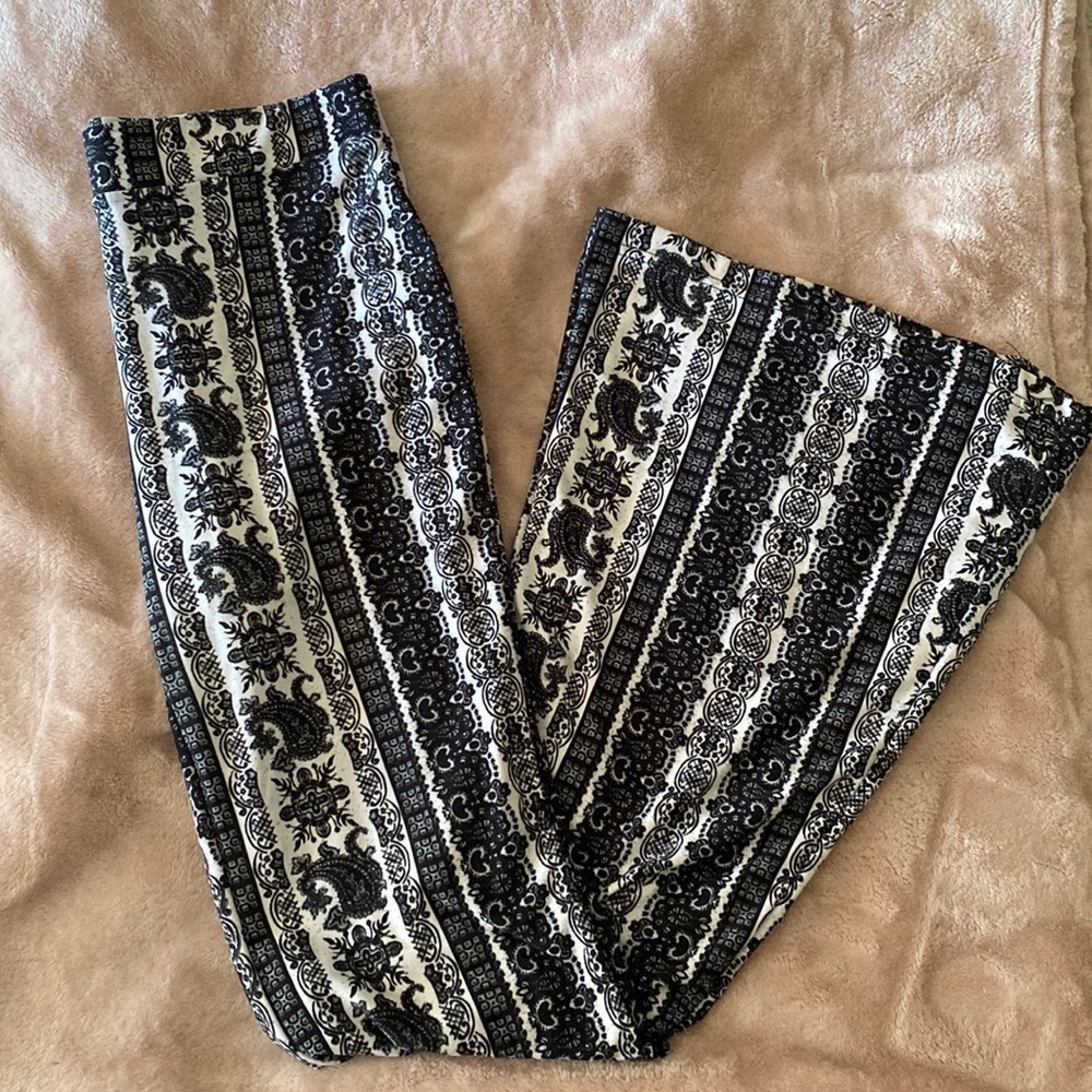 Shosho boho stretchy high waist bell bottom flare pants